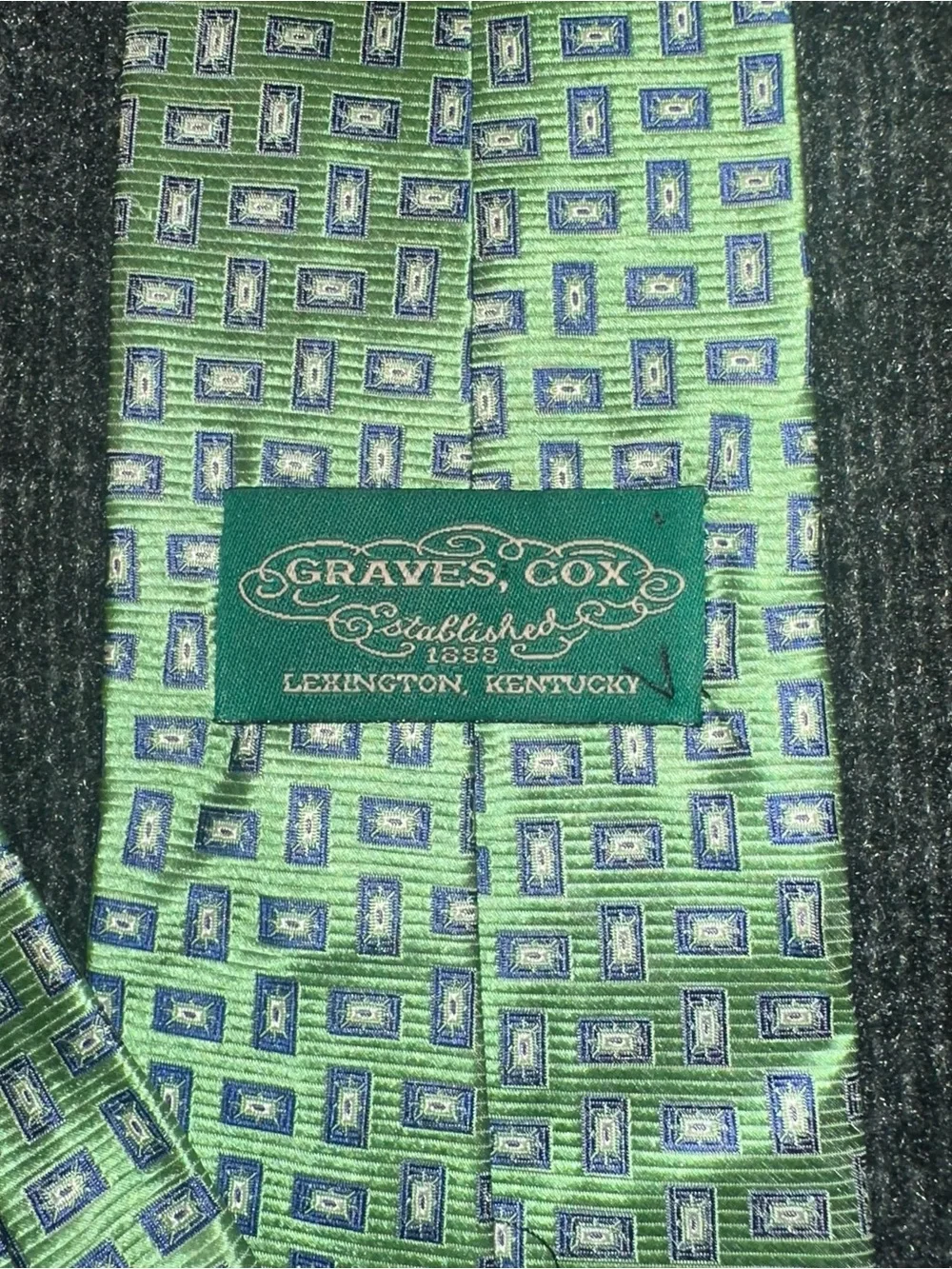 Vintage Graves Cox Green Blue Geometric Necktie Lexington KY – Made in USA